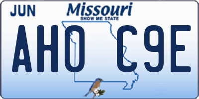 MO license plate AH0C9E