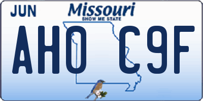 MO license plate AH0C9F