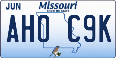 MO license plate AH0C9K