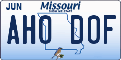 MO license plate AH0D0F