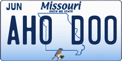 MO license plate AH0D0O
