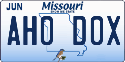 MO license plate AH0D0X