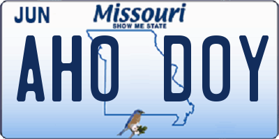 MO license plate AH0D0Y