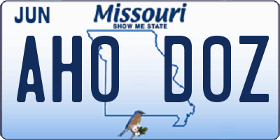 MO license plate AH0D0Z