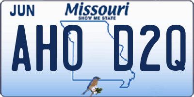 MO license plate AH0D2Q