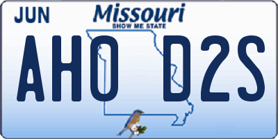 MO license plate AH0D2S