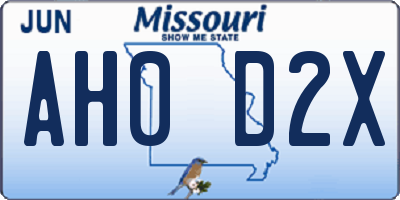 MO license plate AH0D2X