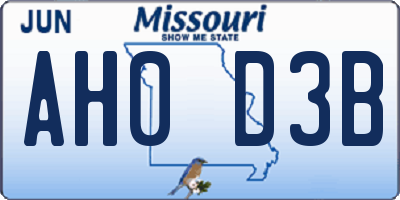 MO license plate AH0D3B