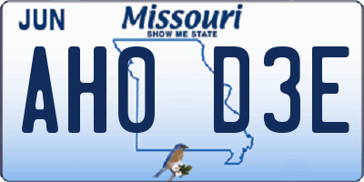 MO license plate AH0D3E