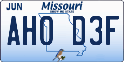 MO license plate AH0D3F