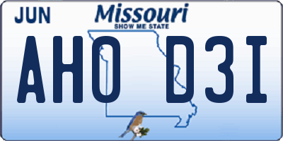 MO license plate AH0D3I