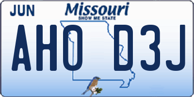 MO license plate AH0D3J