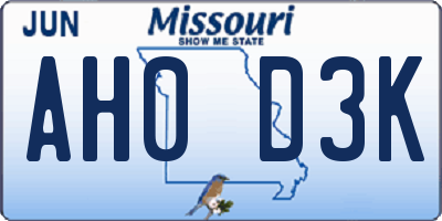 MO license plate AH0D3K