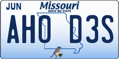 MO license plate AH0D3S