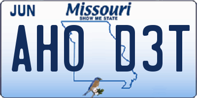 MO license plate AH0D3T