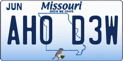 MO license plate AH0D3W