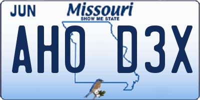 MO license plate AH0D3X
