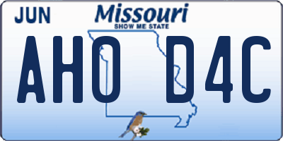 MO license plate AH0D4C