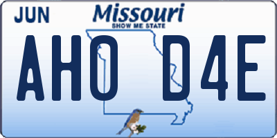 MO license plate AH0D4E