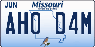 MO license plate AH0D4M