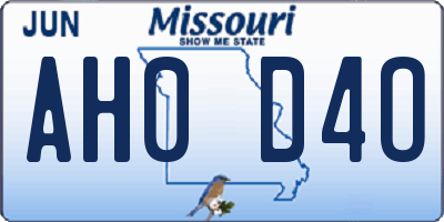 MO license plate AH0D4O