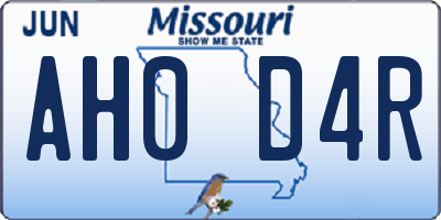 MO license plate AH0D4R