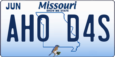 MO license plate AH0D4S
