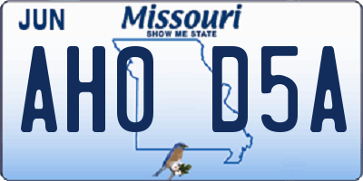 MO license plate AH0D5A