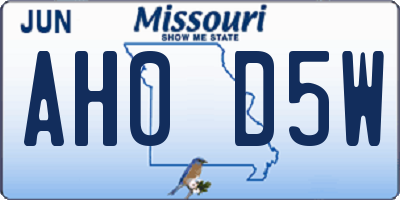 MO license plate AH0D5W
