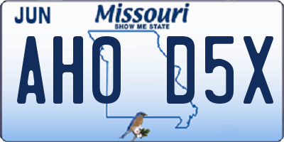 MO license plate AH0D5X