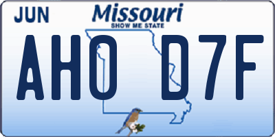 MO license plate AH0D7F