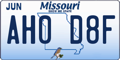 MO license plate AH0D8F