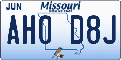 MO license plate AH0D8J