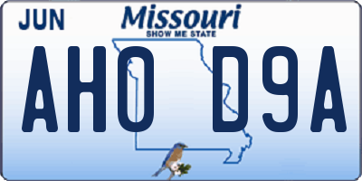 MO license plate AH0D9A