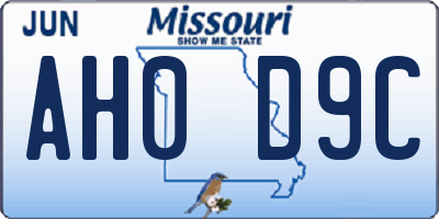 MO license plate AH0D9C