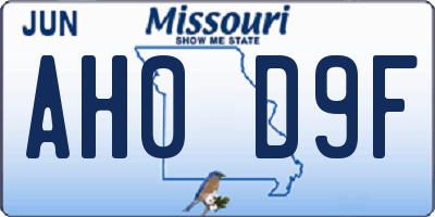 MO license plate AH0D9F