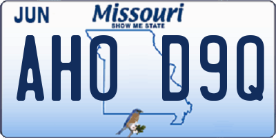 MO license plate AH0D9Q