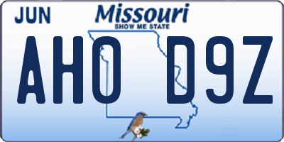 MO license plate AH0D9Z