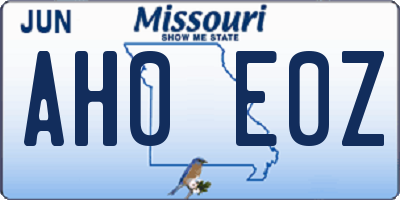 MO license plate AH0E0Z
