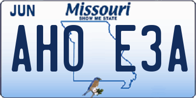 MO license plate AH0E3A