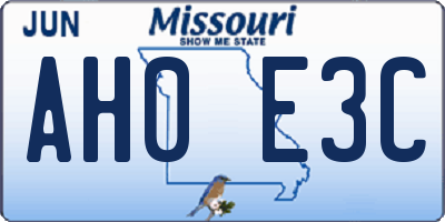 MO license plate AH0E3C