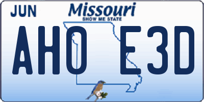 MO license plate AH0E3D