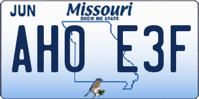 MO license plate AH0E3F