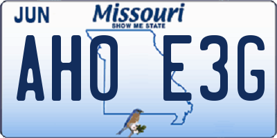 MO license plate AH0E3G