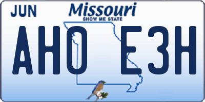 MO license plate AH0E3H