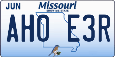 MO license plate AH0E3R