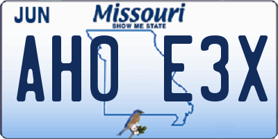 MO license plate AH0E3X