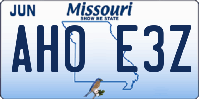 MO license plate AH0E3Z