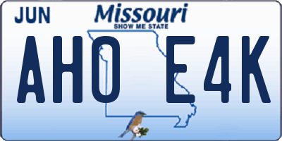 MO license plate AH0E4K