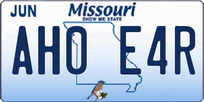 MO license plate AH0E4R